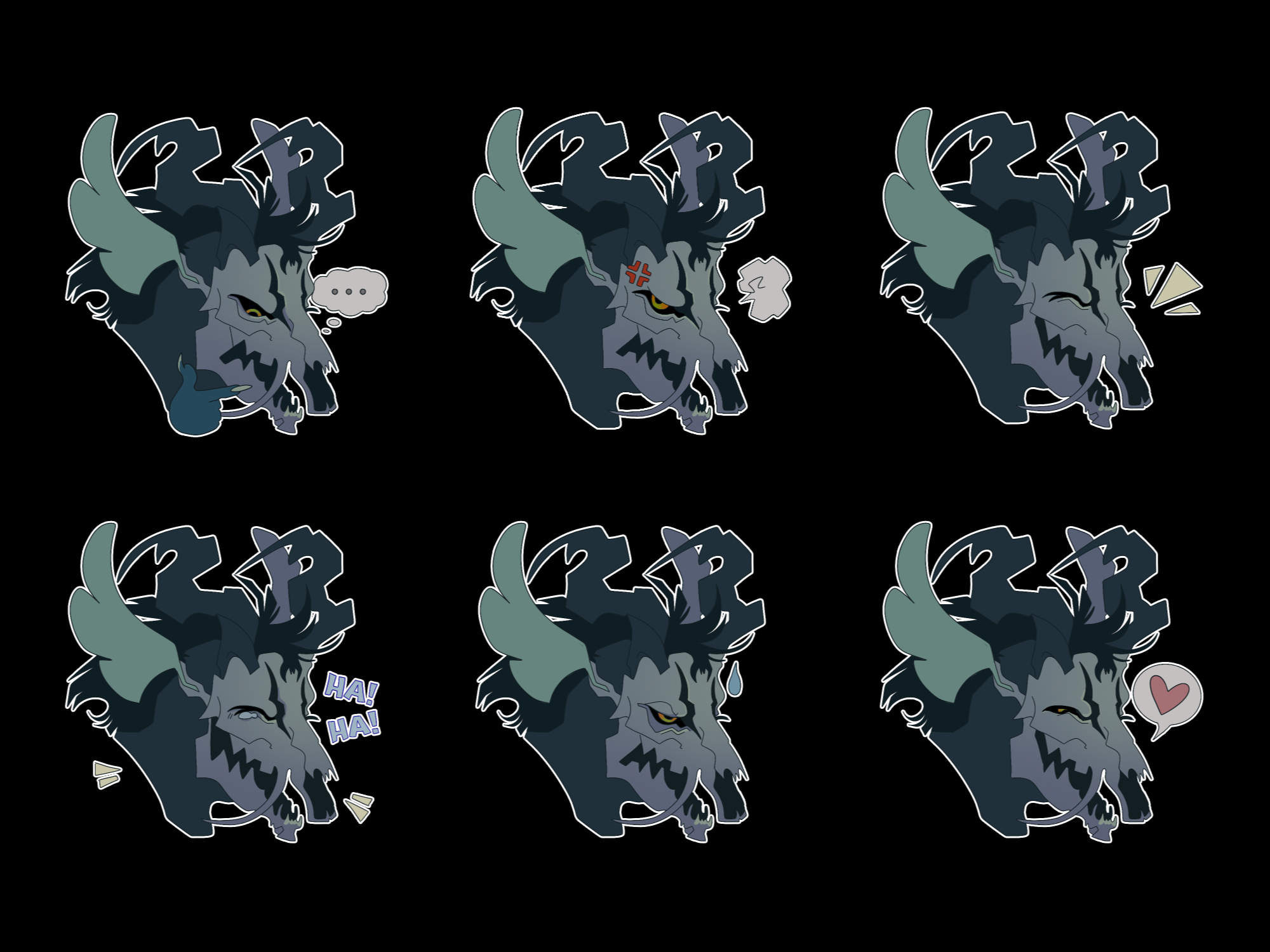 Small emoticon-like illustrations of a blue mechanical antelope.